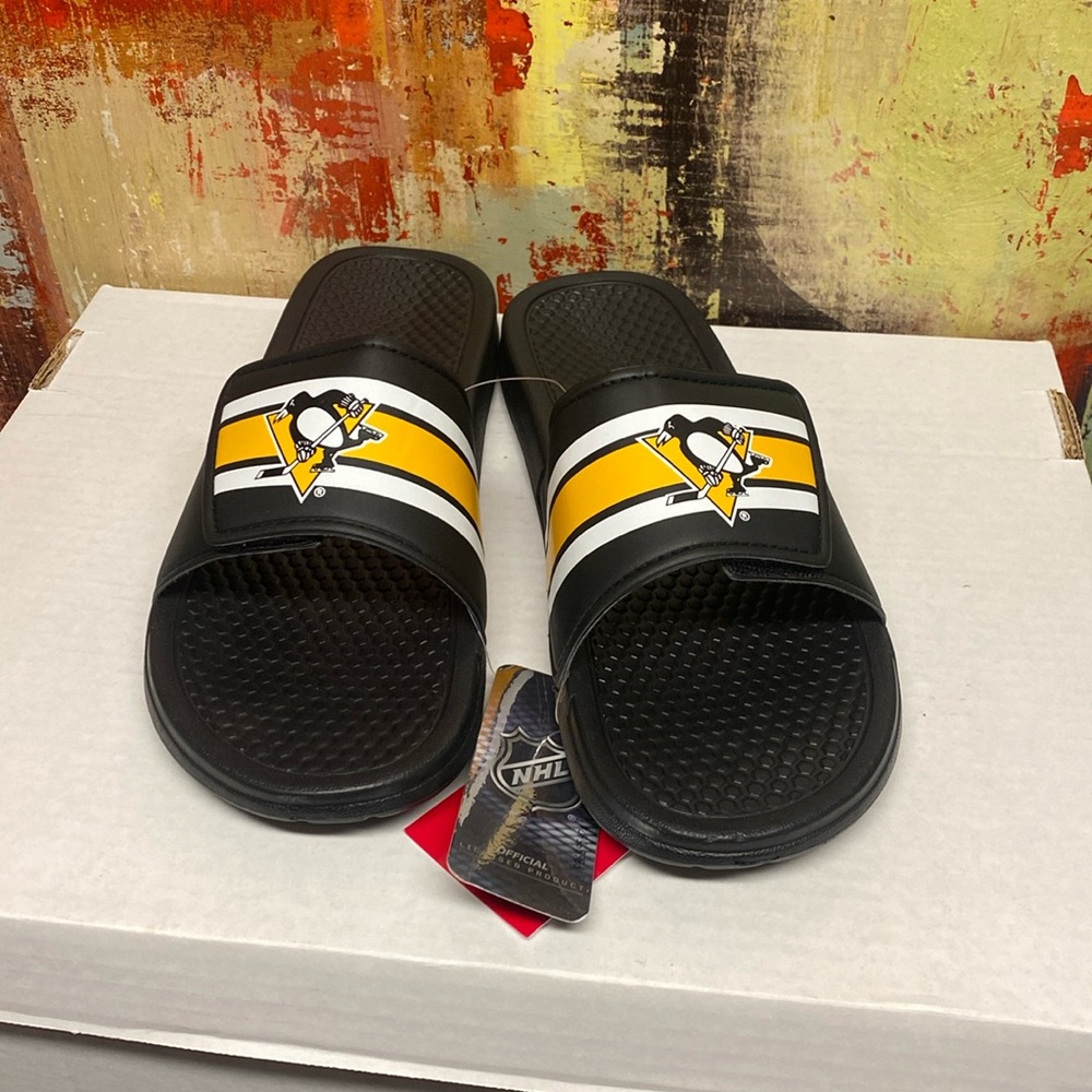 New Pittsburgh Penguins Slides FOCO Men's NHL Team Logo Sport Stripe Sandals